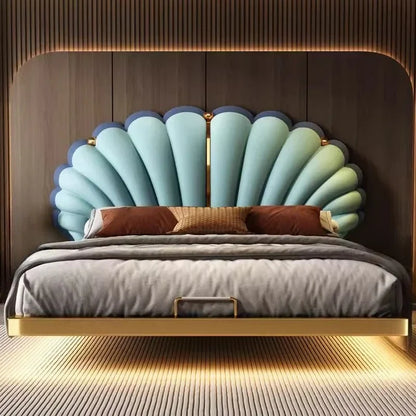 Luxury Beds 2 People Frame Floating Light Luxury Leather LED Lamp Double Bed Pink And Blue Queen Bed Frames Bedroom Furniture