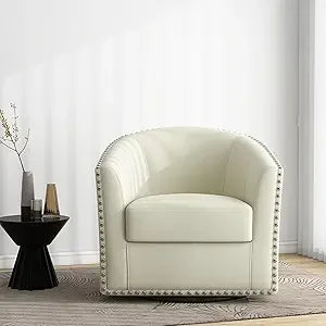 Swivel Accent Chair Armchair, Modern Round Single Sofa Seating Comfy Reading Barrel Chairs for Living Room Bedroom (Beige, Set o