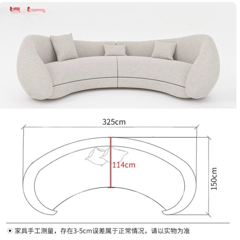 Retro old money wind curved design special-shaped large flat-layer fabric sofa lamb wool semi-circular moon sofa