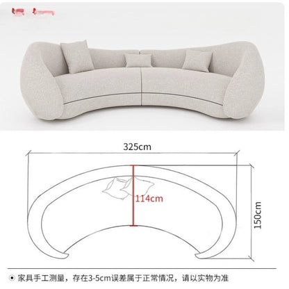 Retro old money wind curved design special-shaped large flat-layer fabric sofa lamb wool semi-circular moon sofa