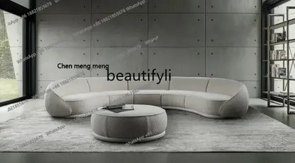 ss 8350  Italian Minimalist Modern Light Luxury Arc Semicircle Fabric French Sofa for Multi-User