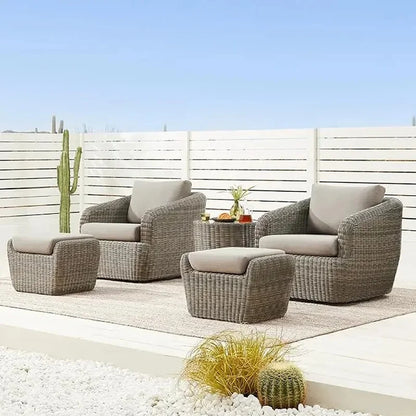 Swivel Rattan Chair with Removable Cushions for Outdoor Use, Perfect for Patios, Decks, and Sunrooms, Gray Cushions Included