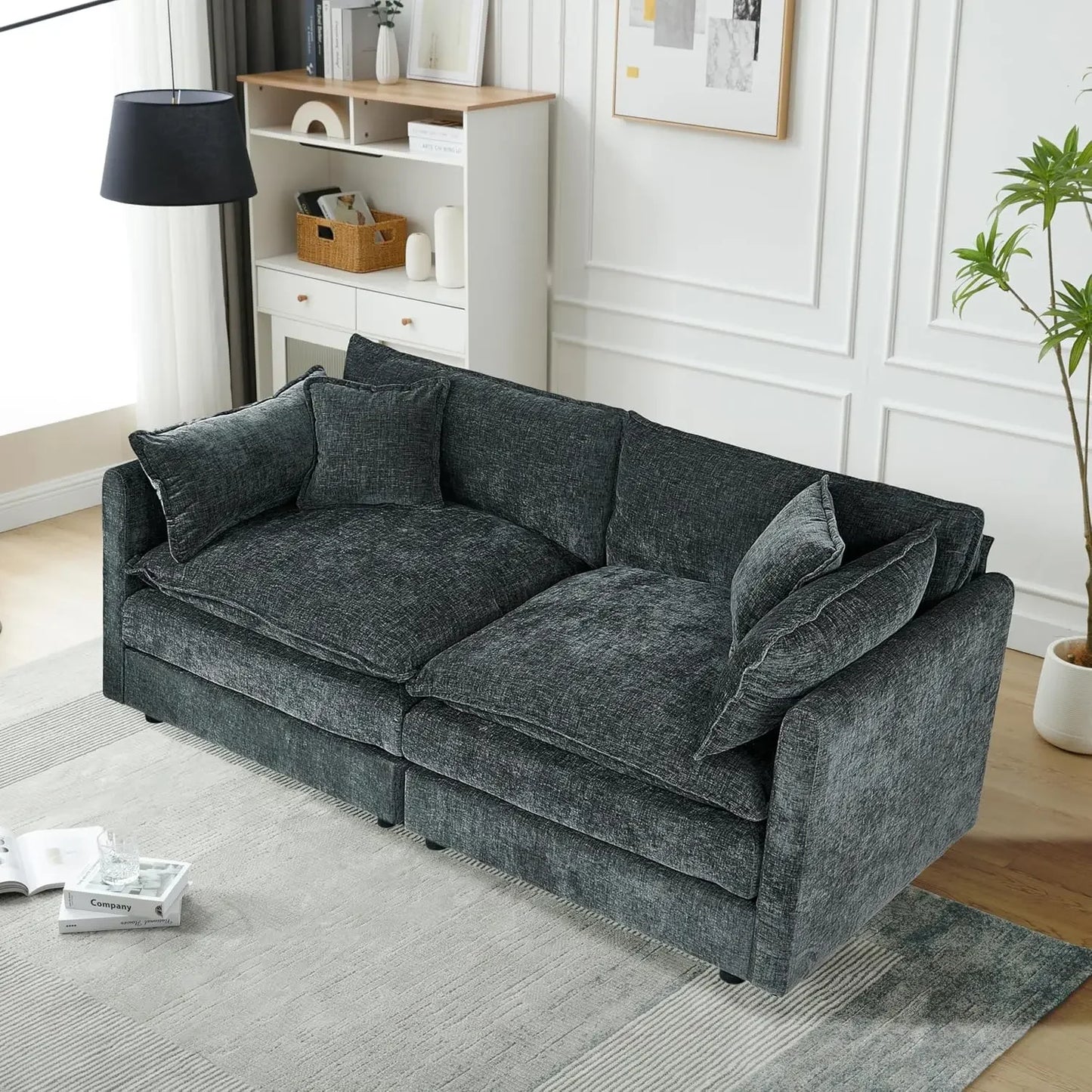 77.16 Inch Deep 2-Seater Sofas Comfy Chenille,Modular Sectional Sofa Modern Convertible Loveseat Couch