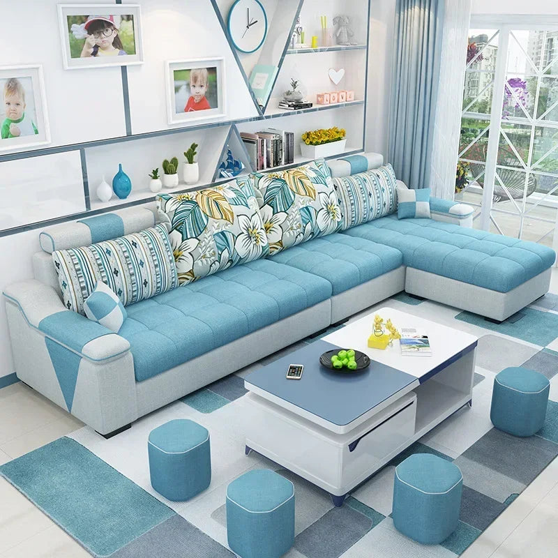 small apartment simple modern living room removable and washable corner three seat fabric sofa