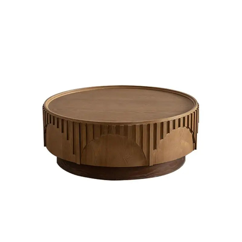 Modern Round Wooden Coffee Table, Handcrafted Solid Wood Veneer, Sturdy Pedestal for Living Room & Apartment, Stylish Design