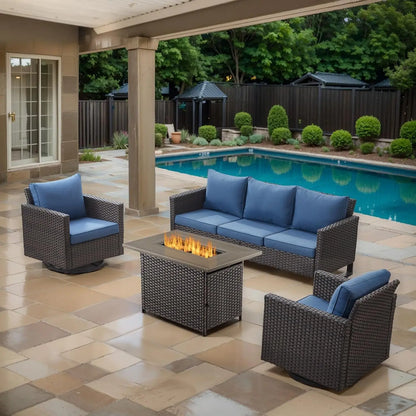 7 Piece Wicker Patio Furniture Set - Outdoor Swivel Rocker Chairs Set with Coffee Table, Side Table, 3 Seat Sofa & Ottomans, Sma