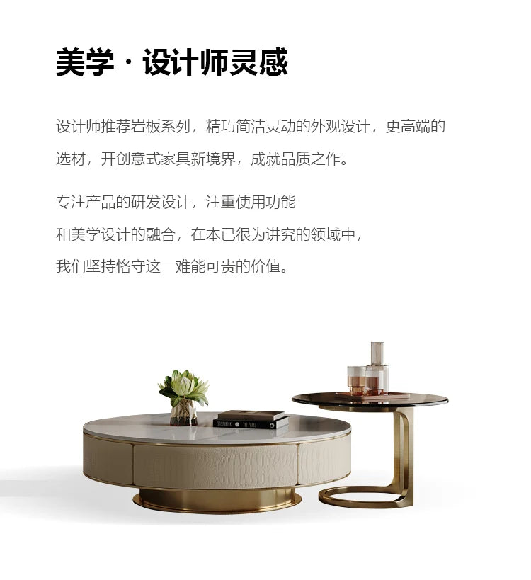 A163 Italian Light Luxury Stainless Steel round Living Room Home Coffee Table Modern Side Table