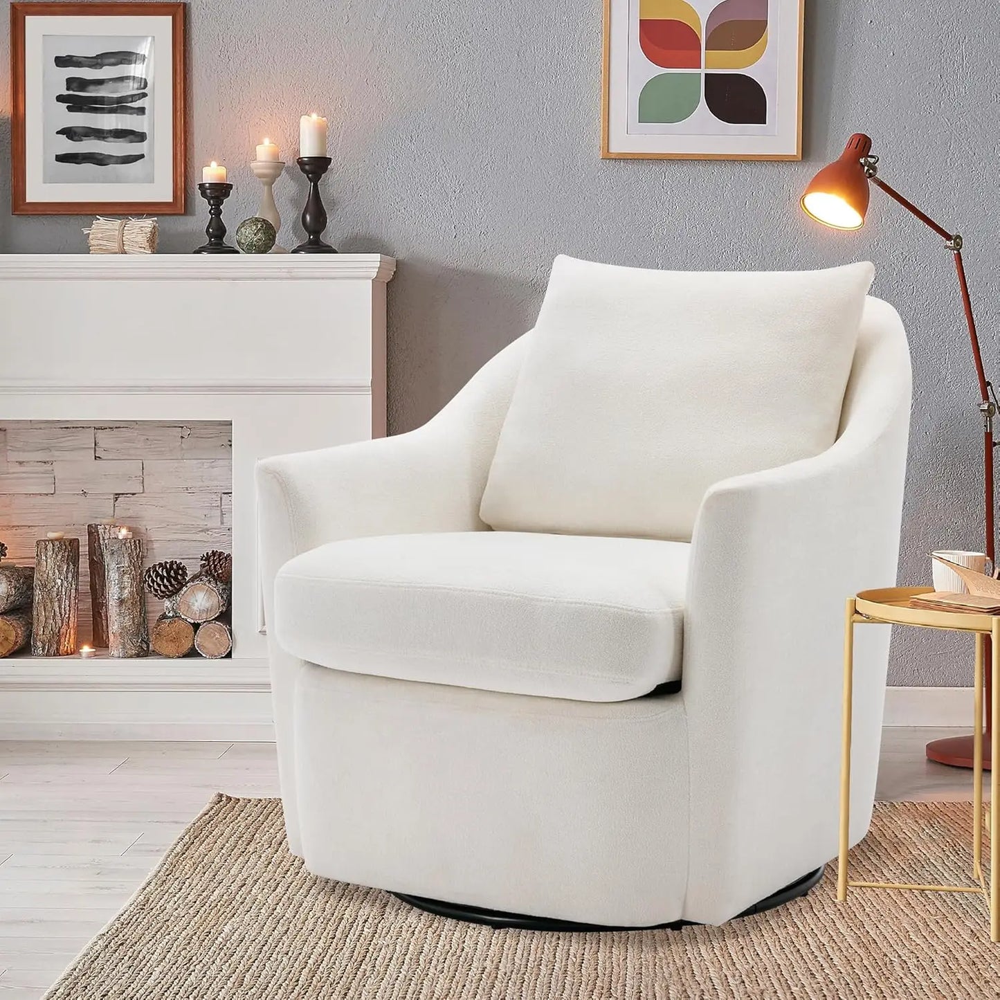 Swivel Accent Chair, Living Room Chair Upholstered 360° Swivel Chair Modern Reading Armchair for Bedroom/Office/Nursery,