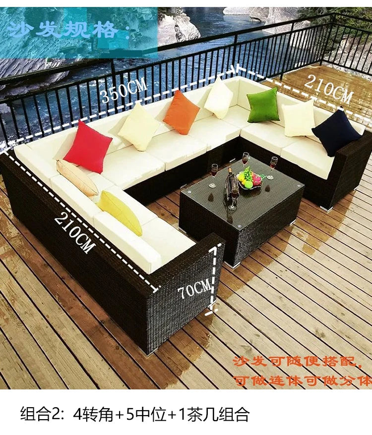 Terrace Modern Garden Sofas Outdoor Combination Courtyard Nordic Garden Sofas Waterproof Pe Rattan Furniture Sofá Jardín MHHYSF