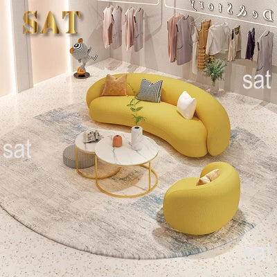 Nordic Arc Velvet Fabric Sofa Set for Living Bedrooms Hotels-Three-Seater Beauty Salon Sofa From Clothing Store