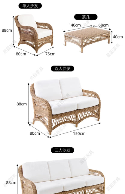 HXL outdoor sofa balcony rattan chair garden waterproof aluminum alloy outdoor terrace casual rattan sofa chair