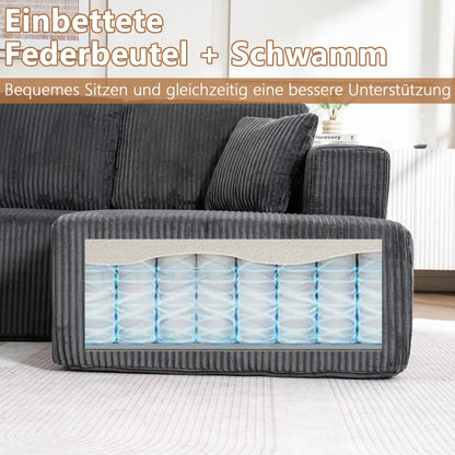 Living Room Boneless Modular Sofa, Corduroy Fabric, Modern U-shaped Leisure Sofa, High-density Sponge, No Assembly, for Home