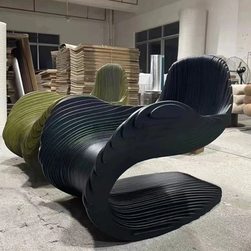 Solid wood slicing chair Small apartment living room ornament Interior furniture Villa design S-shaped single sofa