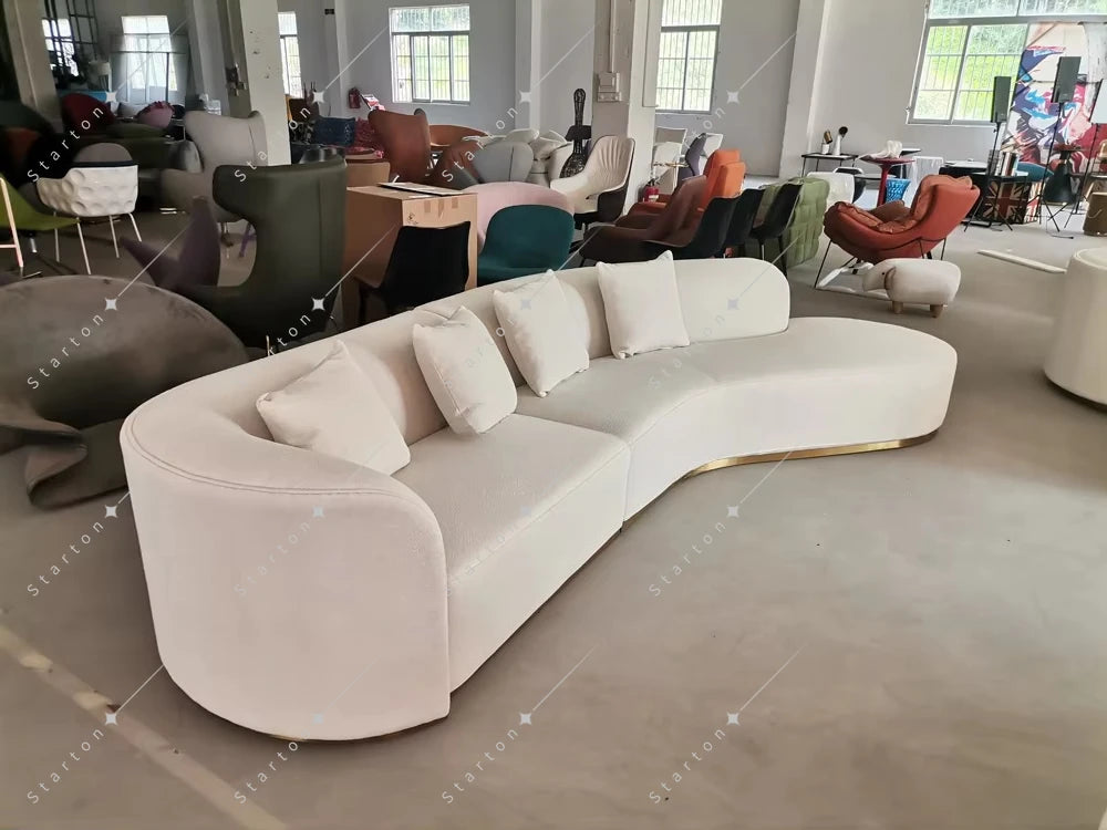 Nordic Minimalist Home Furniture White 3 Seater Velvet Corner Couch Curved Sectional Boucle Teddy Sofa for Living Room