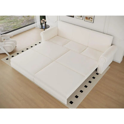 Faux Leather 3-in-1 Convertible Sleeper Sofa with Nailhead Trim and Rolled Arm, Multi-Functional Couch for Versatile Living Spac