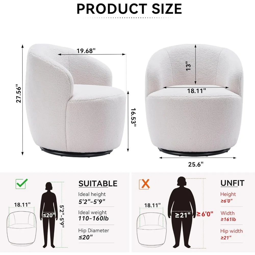 Swivel Barrel Chair, 360° Small Single Sofa Armchair Comfy Round Sofa Chair, Boucle Chairs Padded Armchair, Modern Rou