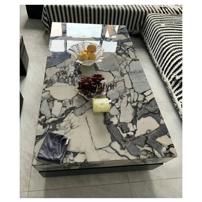 a163  Bulgari black marble luxury stone coffee table living room new walnut light luxury high sense