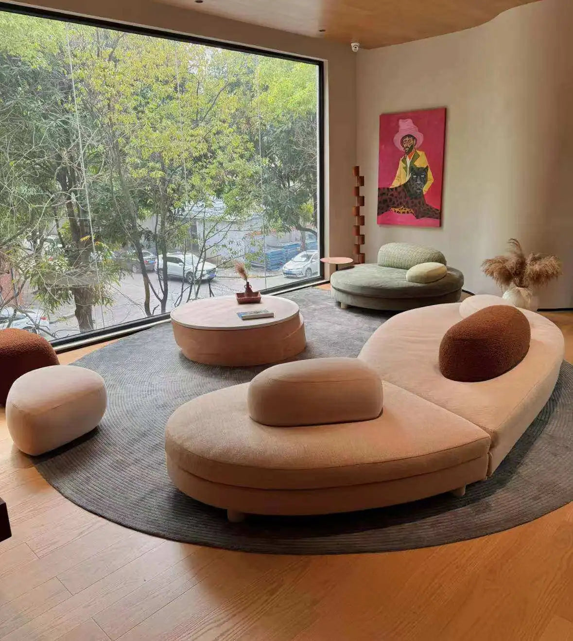 %High Quality Italian Style Minimalist Curved Villa Apartment Living Room Modern Simple Light Luxury Cream Color Fabric Set Hote
