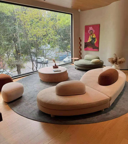 %High Quality Italian Style Minimalist Curved Villa Apartment Living Room Modern Simple Light Luxury Cream Color Fabric Set Hote