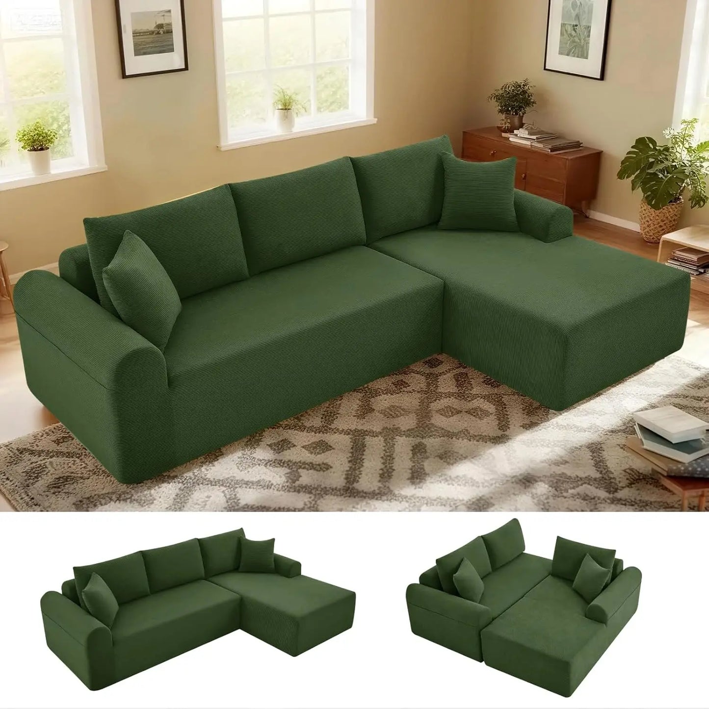 Modular Sectional Sofa With Chaise, Cloud Sectional Couch With Deep Seat, Modular L-Shape Sofa Corduroy Boneless Couch