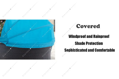 Aluminium Metal Outdoor Sun Lounger Day Bed with Canopy Wickrer Garden Sofa for Courtyard Beach Daybed for Hotel or Park