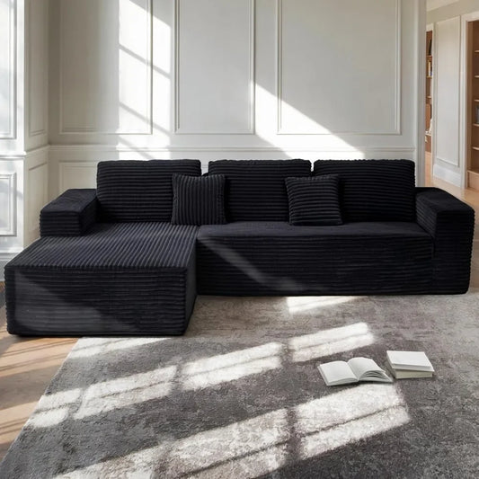 110" Boneless Couch, Cloud Couch Sectional, L-Shape Corduroy Modular Sectional Sofa Deep Seat, Upholstered Couches for Living