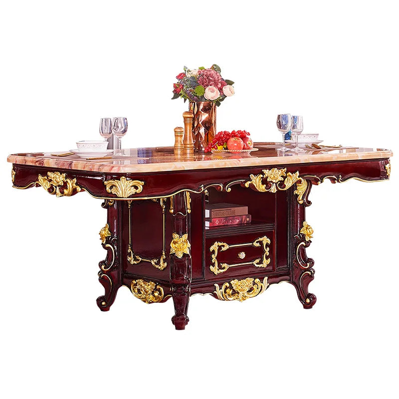 European solid wood marble family villa hotel large dining table and chair combination with locker rectangle