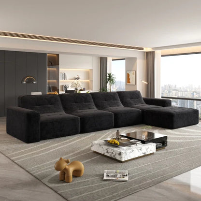 U-Shaped Sectional Sofa, Convertible Modular Couch with Double Chaise, 4-Seater Living Room Furniture, Black