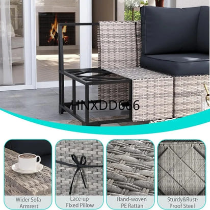 PatioLix Furniture Set 6-Piece Outdoor Wicker Sectional Sofa Conversation with Thickened