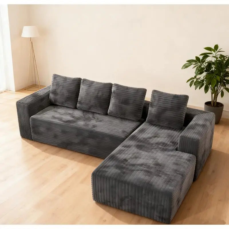 Modern L-Shaped Sectional Couch with Right-Facing Chaise, Upholstered Modular Sofa, Deep Seat Design for Living Room or