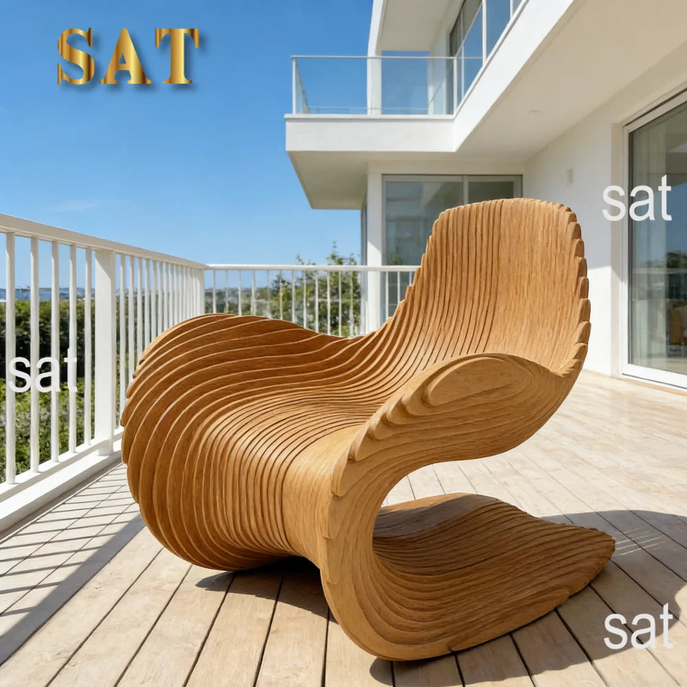 *Contemporary Wavy Solid Wood Slice Leisure Chair | Unique Irregular Accent Chair for Modern Living Room, Home Office & Patio