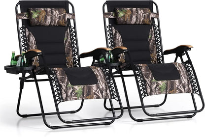 PHI VILLA XXL Oversized Padded Zero Gravity Chair, Foldable Patio Recliner, 30" Wide Seat Anti Gravity Lounger with Cup Holder,