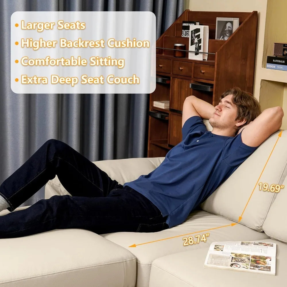 3 Seater Deep Seat Sectional Sofa,Scratch Resistant Faux Leather Material, Oversized Modular Couch for Living Room