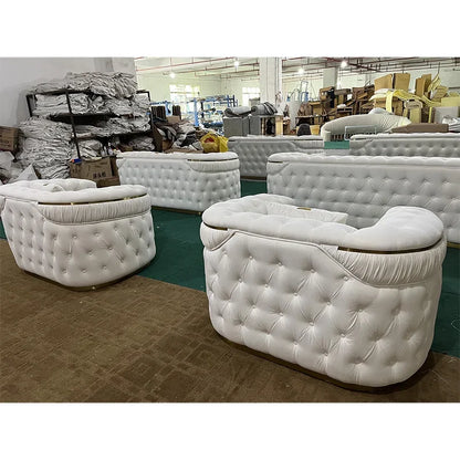 Luxury Rose Gold Leg White Chesterfield Sofa Velvet Fabric Button Tufted Living Room Couch Set Furniture
