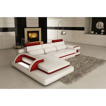 Italian Leather Sectional Sofa Set Red Black L-Shape Living Room Furniture for Office or Apartment Genuine Leather Material