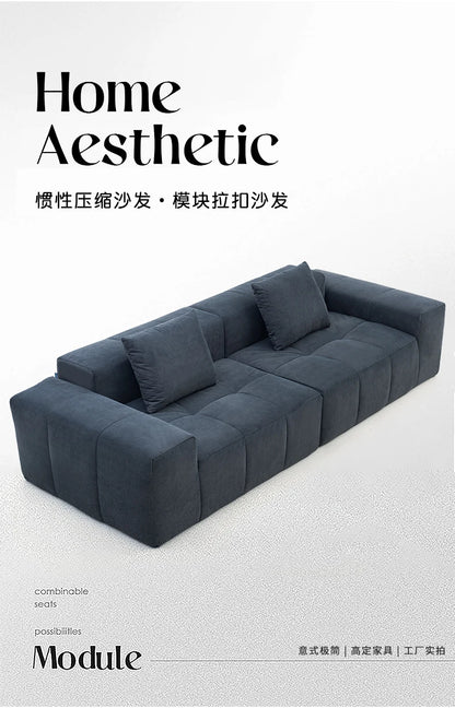 Full Sponge Compressed Fabric Sofa Modern Simple Living Room Couch Tofu Block Sofa Small Apartment Straight Row Combination Sofa