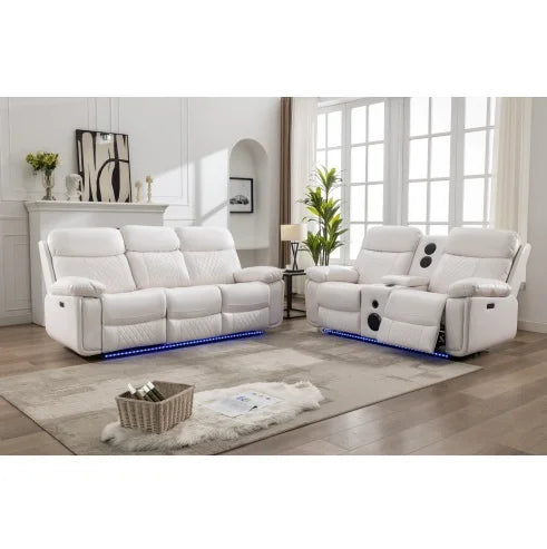 Modern simple electric reclining leather sofa set, multi-functional and retractable