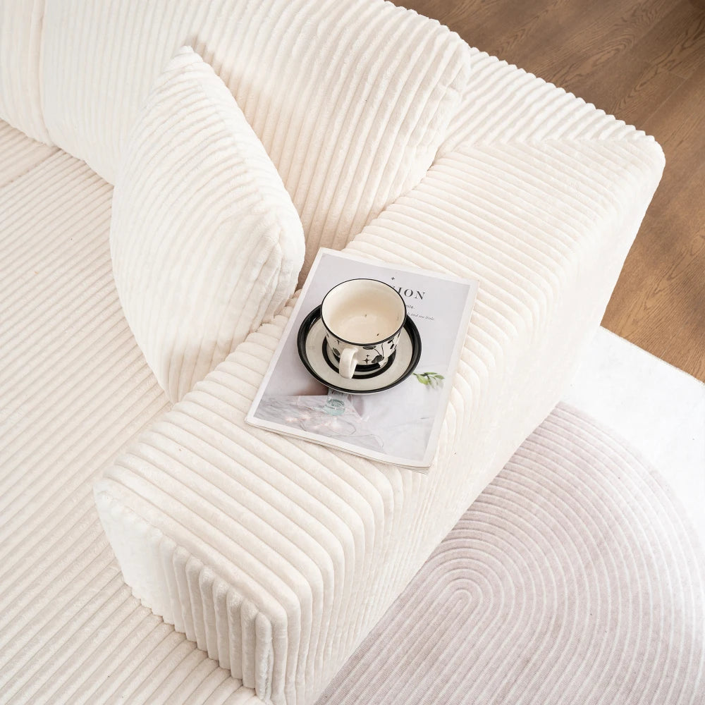Living Room Boneless Modular Sofa, Corduroy Fabric, Modern U-shaped Leisure Sofa, High-density Sponge, No Assembly, for Home