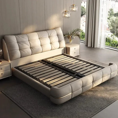 Modern simple light luxury cream style leather bed