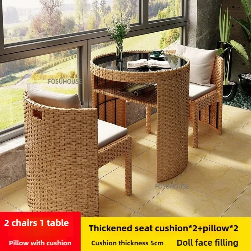 Nordic Balcony Table and Chair Combination Outdoor Patio Table and Chair Leisure Storage Table Three-piece Garden Furniture Z