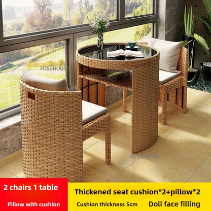 Nordic Balcony Table and Chair Combination Outdoor Patio Table and Chair Leisure Storage Table Three-piece Garden Furniture Z