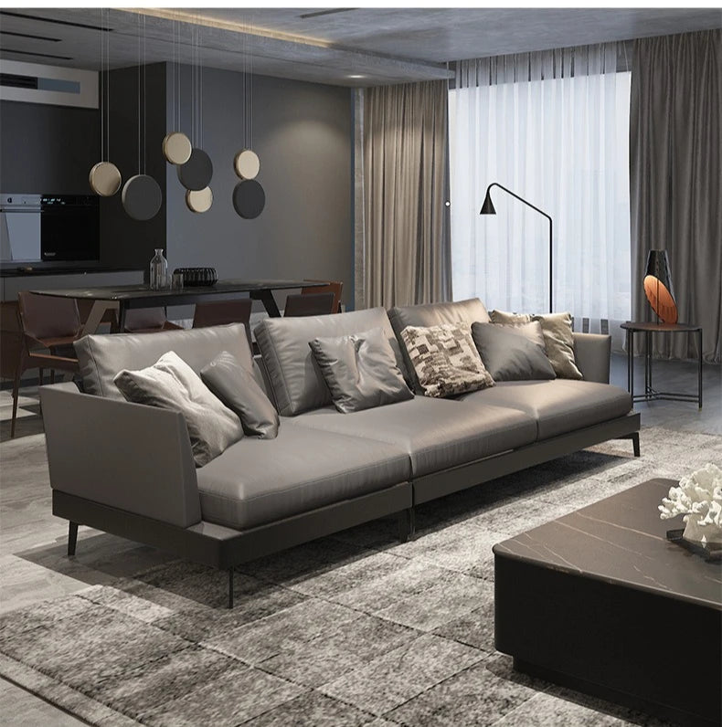 Italian sofa light luxury nappa leather furniture large apartment living room gray Nordic simple modern Hong Kong model room