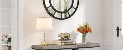 LITTLE TREE Industrial Console Table, 40 inch Narrow Entryway Foyer Table with Geometric Base, Accent Table for Living Room