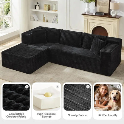 Black 106 L-Shaped Sectional Sofa with Oversized Deep Seating and Sleeper Function, Ready to Use