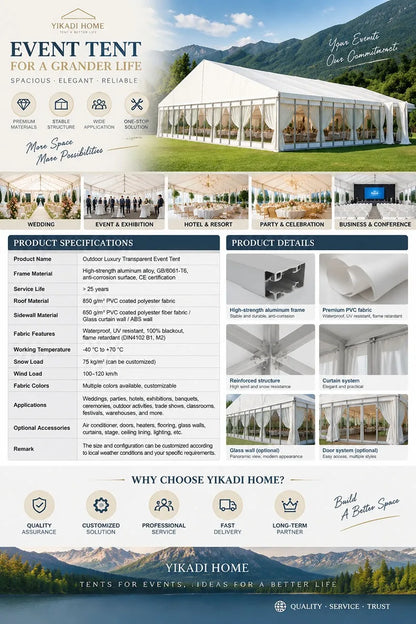 Aluminum White PVC Wedding Party Tent, Inner Ceiling Liner, Anniversary Outdoor Marquee for 500‑Person Banquet,Event Gathering