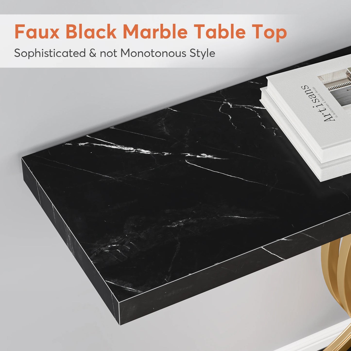 Tribesigns Gold Entryway Table, Modern 39-Inch Console Faux Marble Narrow Wood Sofa with Geometric Metal Legs