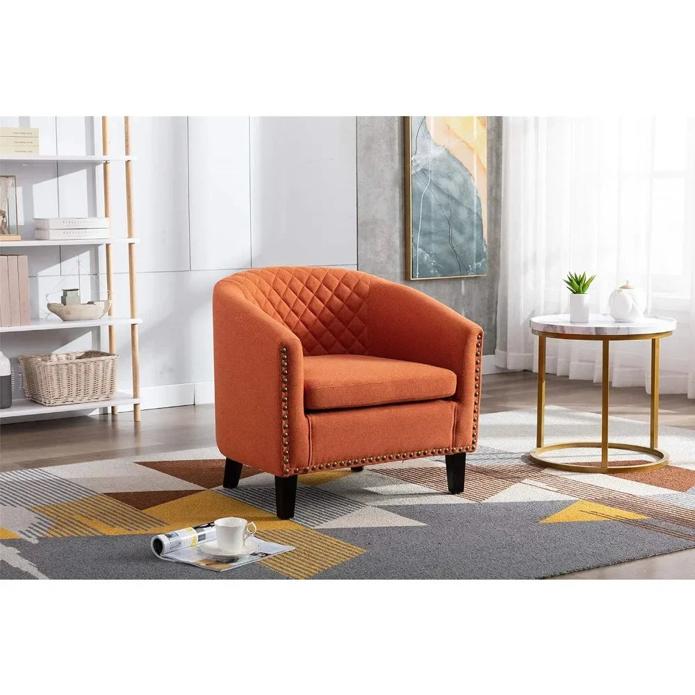 Accent PU Barrel Chair Living Room Chair, Upholstered Sofa Club Chair with Nail-Heads and Solid Wood Legs for Bedroom, Office,
