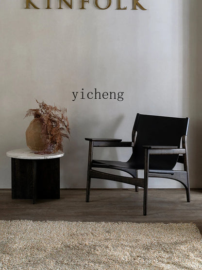 TQQ single solid wood leisure sofa chair living room saddle leather backrest balcony modern small apartment