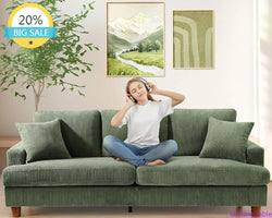 87in Green Sofa, Couches for Living Room No Tool Assembly, Modern Oversized Love Seat with 2 Pillows, Sofa Couch for Bedroom