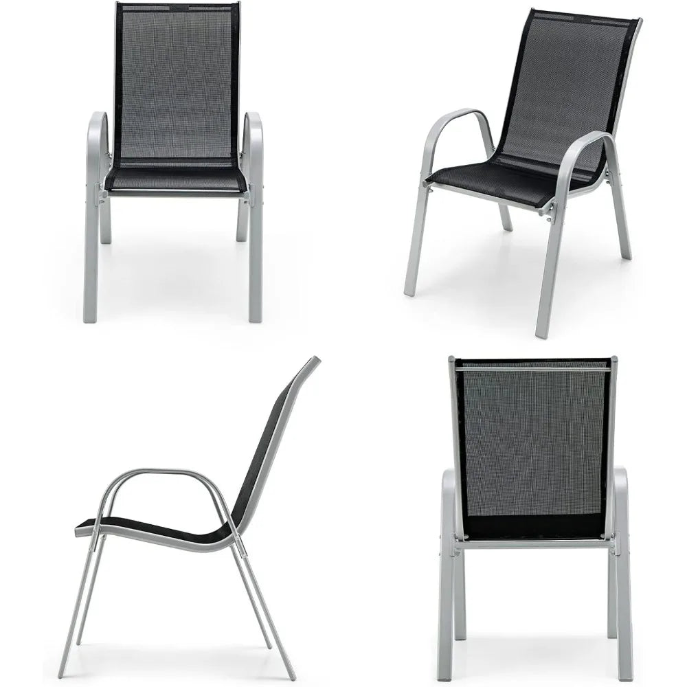 Stackable Outdoor Dining Chairs Set of 4 by Giantex - Durable Weather-Resistant with 330 lbs Capacity, Heavy-Duty Rustproof Meta